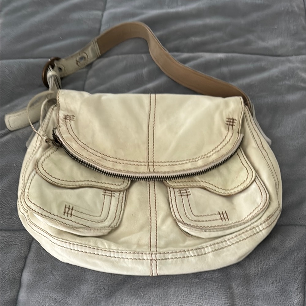 Cream Leather Shoulder Bag
